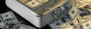 dollars in a metal case