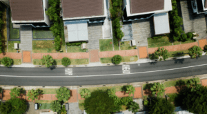 Drone view of a neighborhood