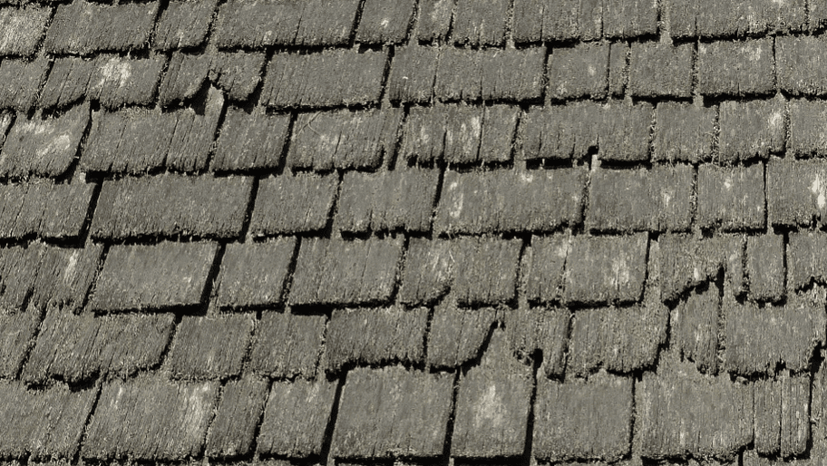 close up of an old shingle roof