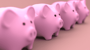 A row of pink piggy banks