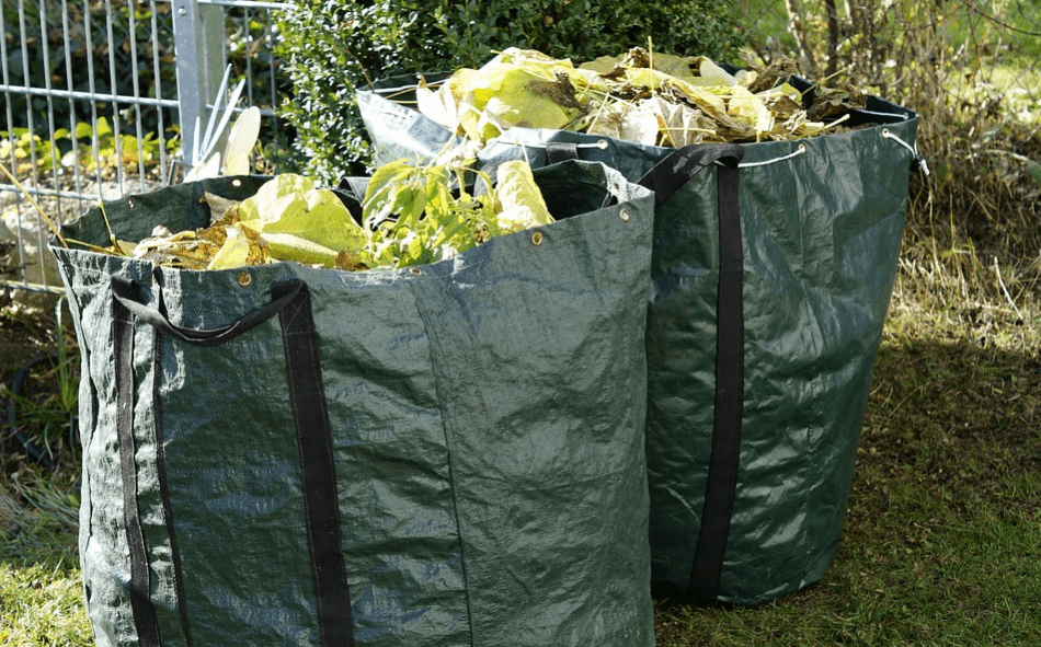 Leaves and grass waste in a paperbag