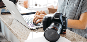 Blogging with photography - camera and laptop