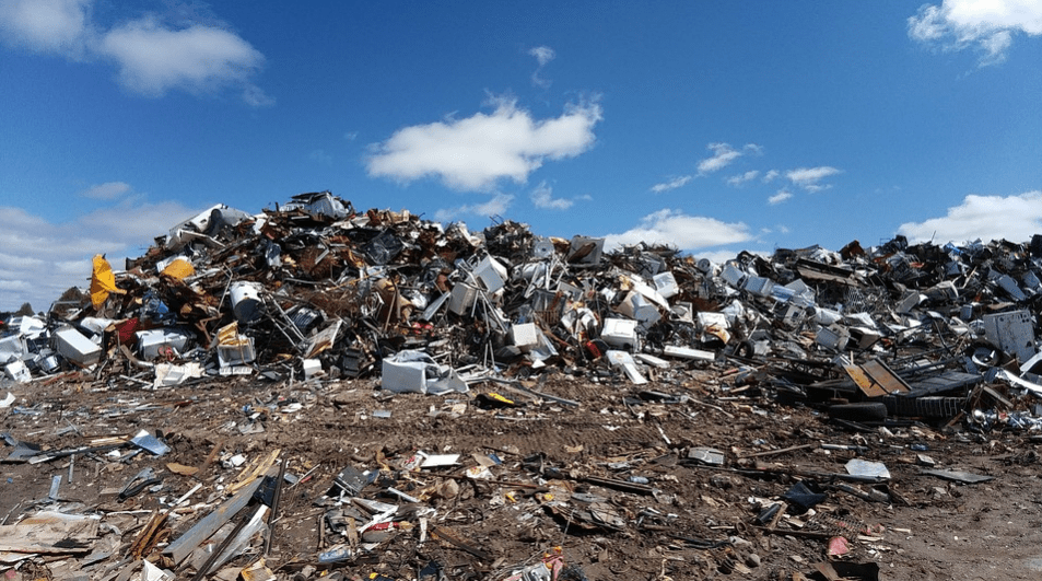 A scrapyard filled with metal junk and recyclables