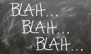 "Blah" words written in chalk on a chalkboard