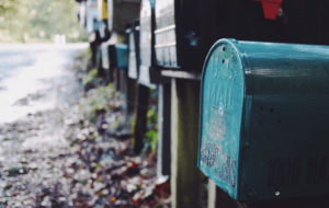 A row of local residential mailboxes