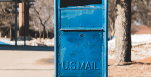 Blue postal mail box
