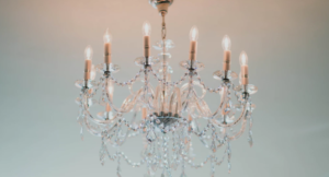 Simple but elegant chandelier suspended from ceiling