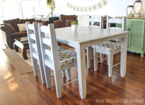 Distressed chalk painted dining table and chairs