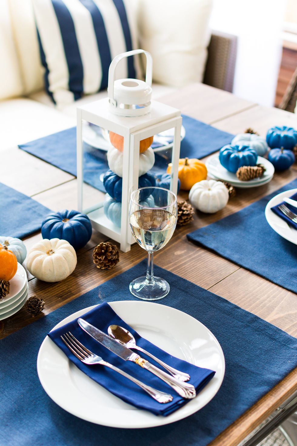 Blue Thanksgiving table setting