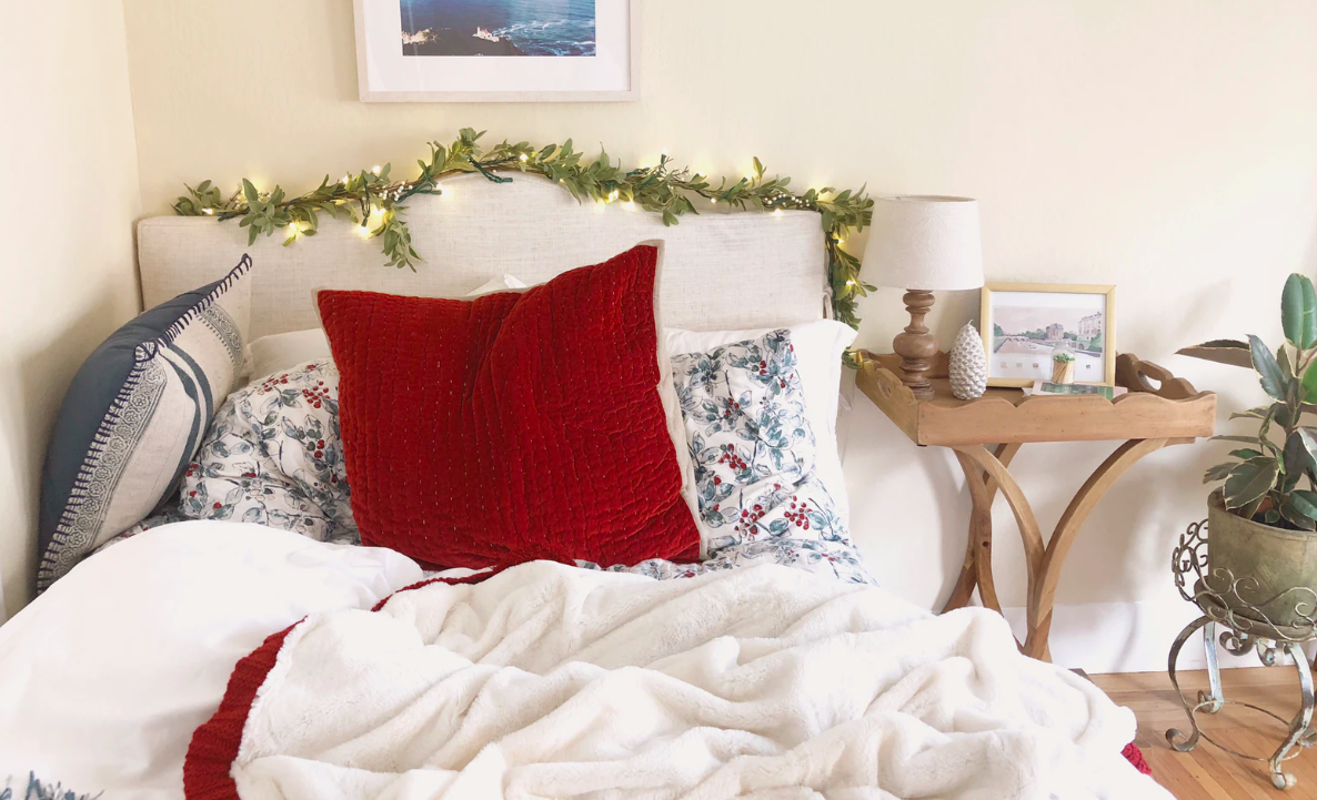 Cozy bed with Christmas decor