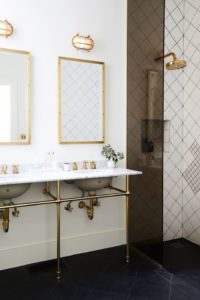 Black and white bathroom, brass accents