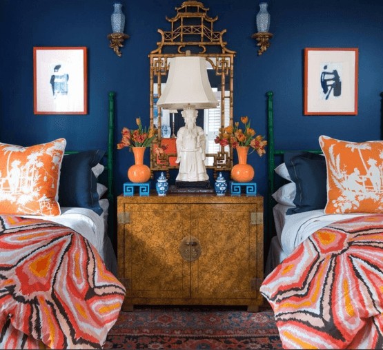 Orange accented bedroom