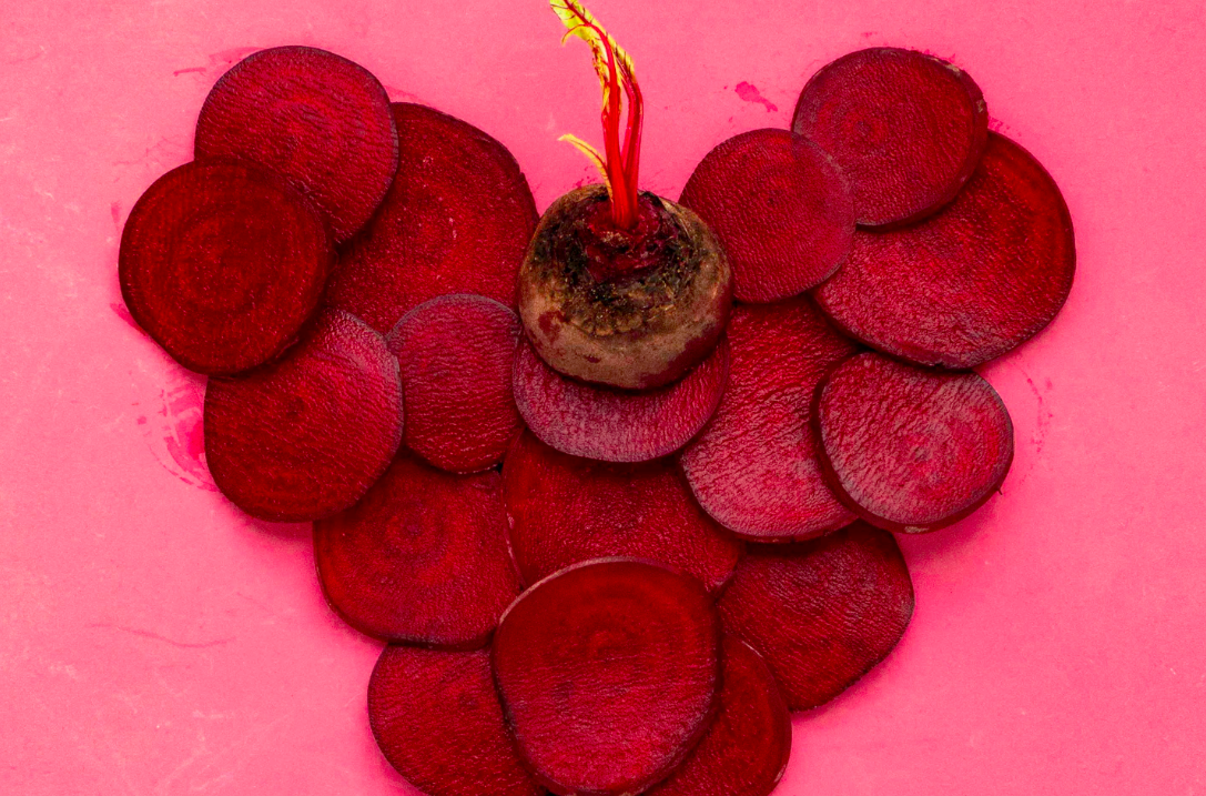 Beetroot slices in a heart shape