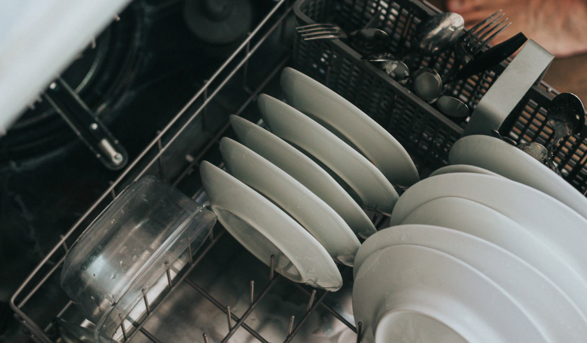 Dishes and silverware in dishwasher