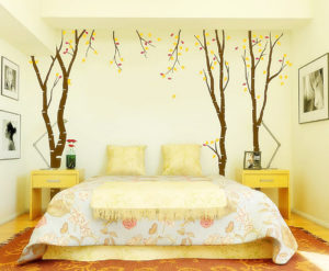 Yellow wall stickers in bedroom