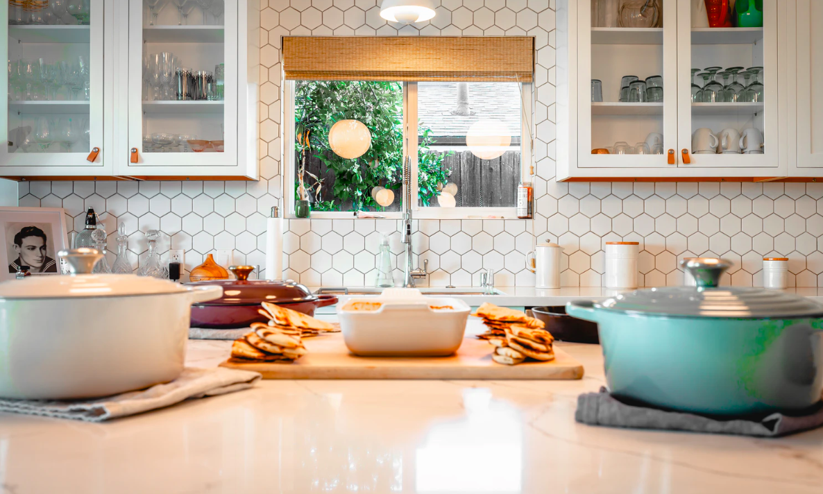 Clean kitchen with dishware