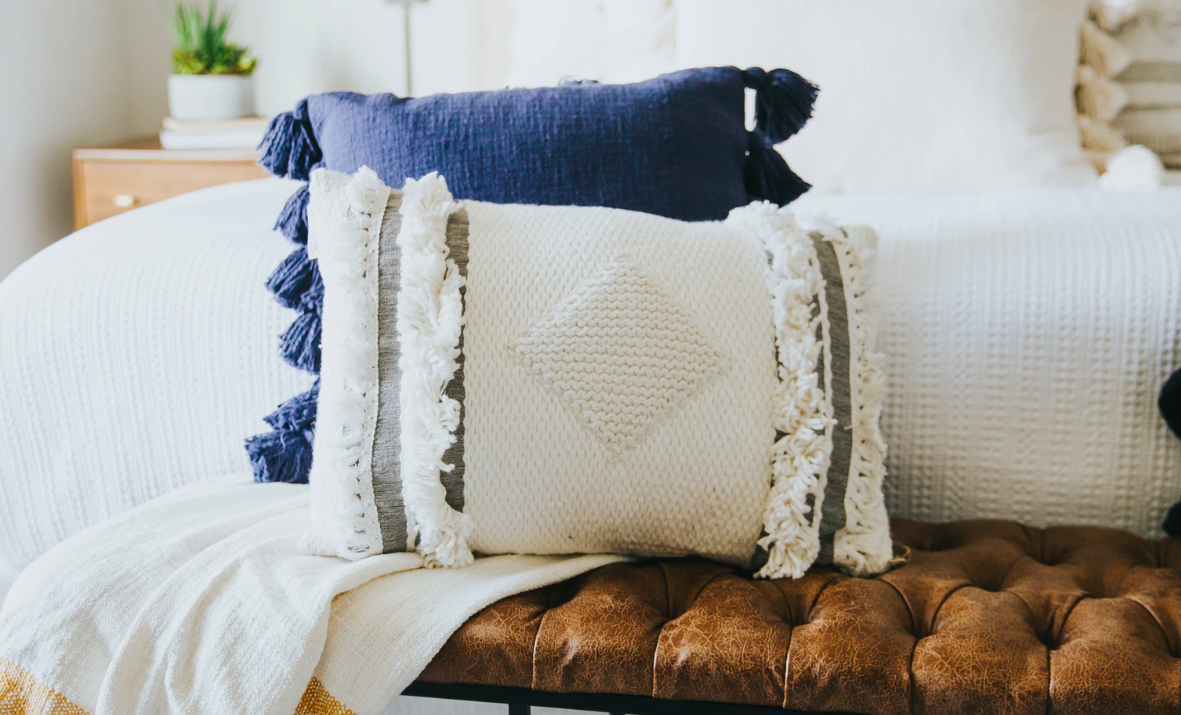 Various throw pillows with textures