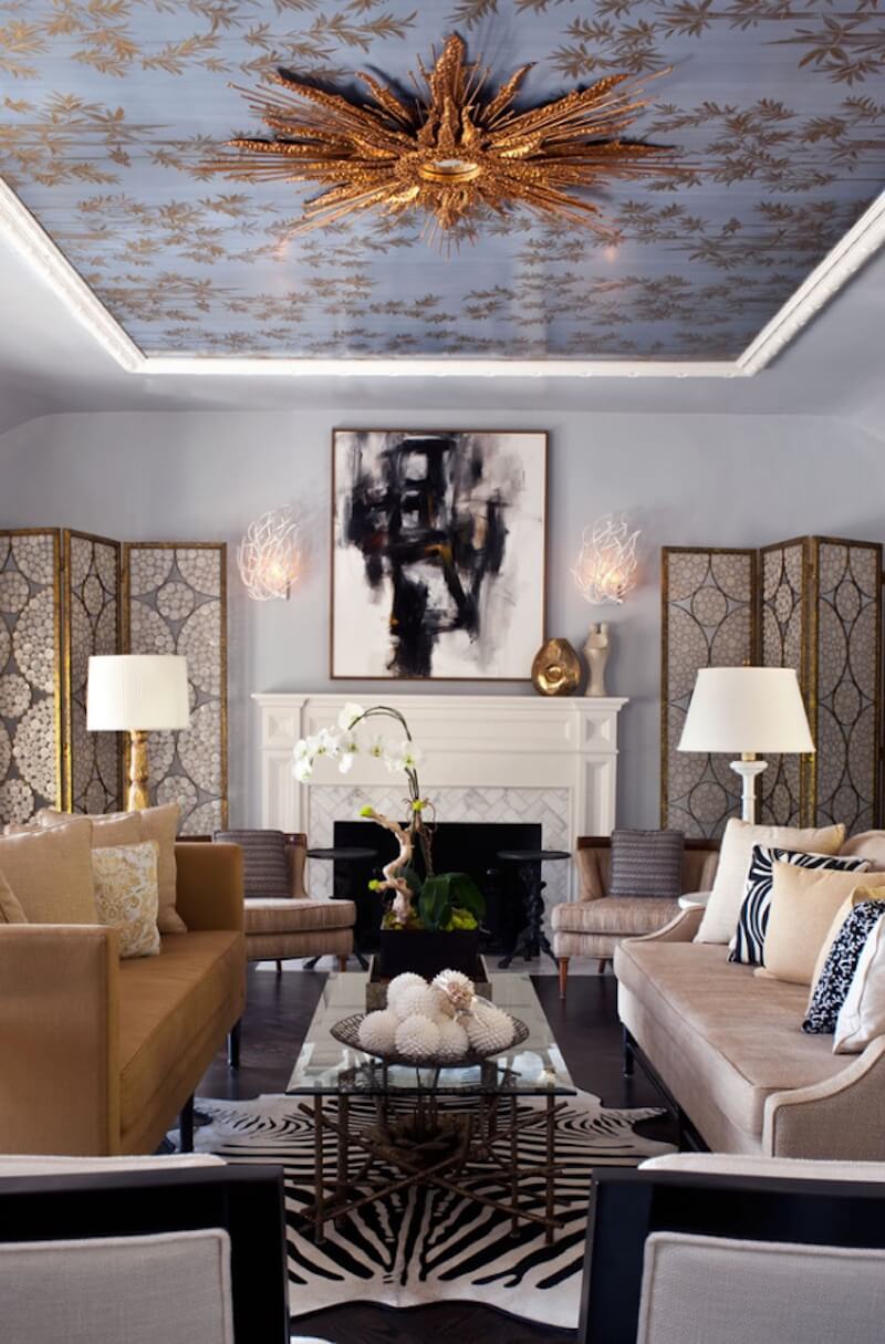 Statement ceiling with gold and blue