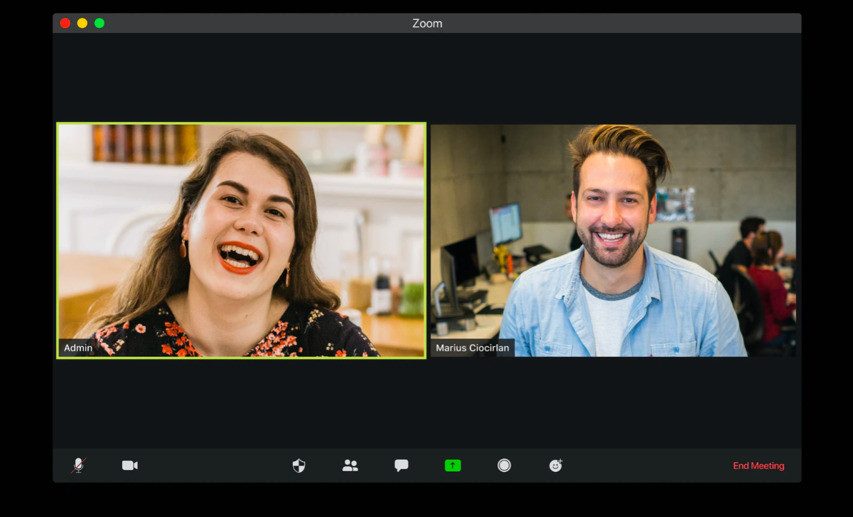 A woman and a man on a Zoom video call
