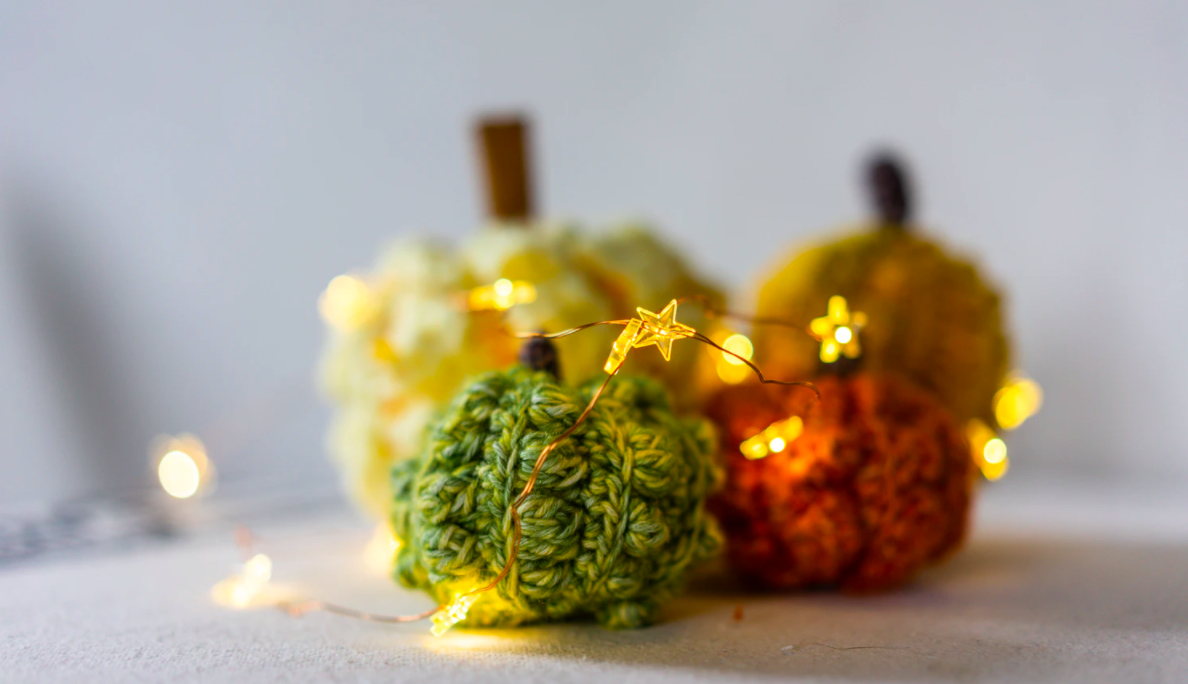 Fairy lights and crafted pumpkins