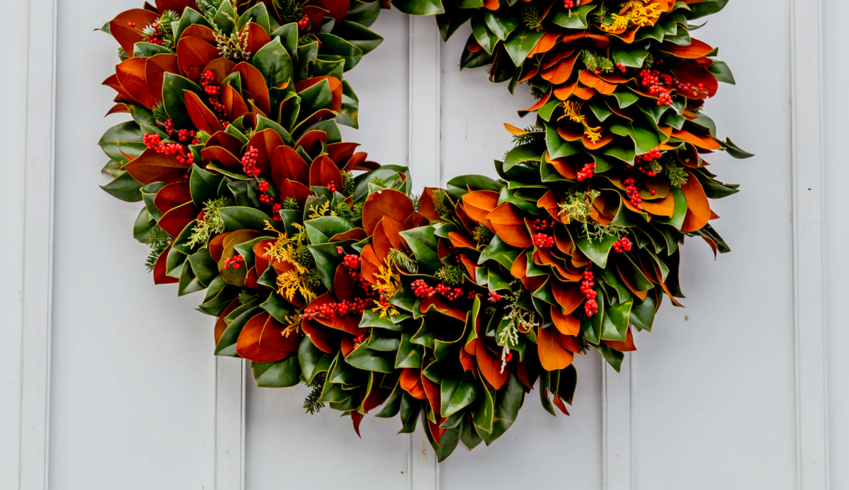 Green red and orange wreath