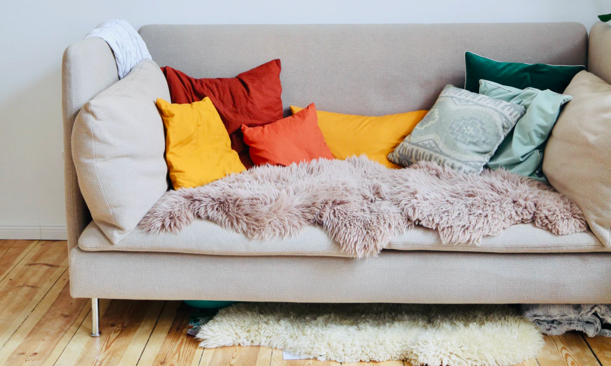 Sofa with various cushions